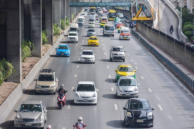 Bangkok, Thailand - September 06, 2016 : Traffic congestion on Kamphaeng Phet Road 6 at Don Muang airport, Bangkok,Thailand on September 06, 2016